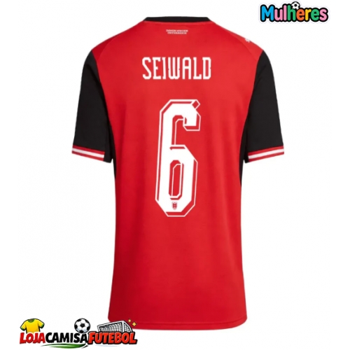 Camisa de Futebol Áustria Nicolas Seiwald #6 Equipamento Principal Mulheres Mundo 2026 Manga Curta